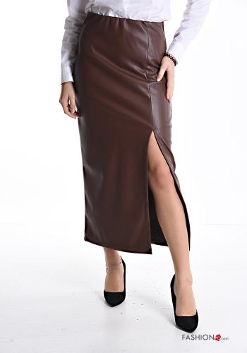 faux leather Longuette Skirt with elastic with split