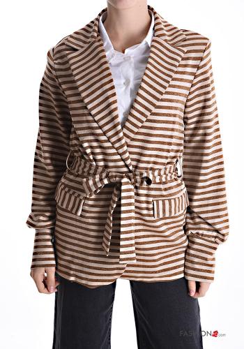 Streifenmuster Lurex Jacke mit Gürtel - ph 1
