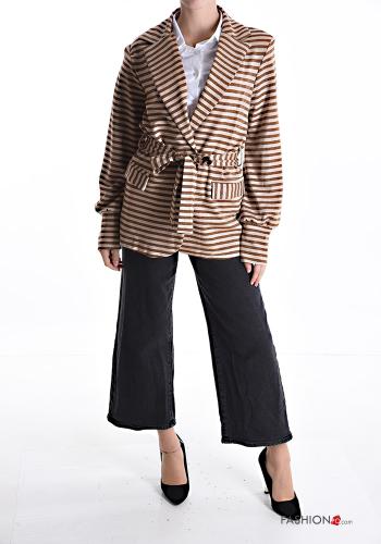 Streifenmuster Lurex Jacke mit Gürtel - ph 5