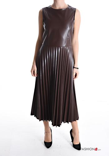 pleated long faux leather Sleeveless Dress