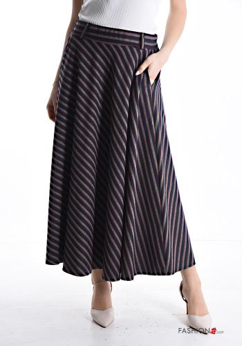 Striped lurex full Longuette Cotton Skirt with pockets with elastic