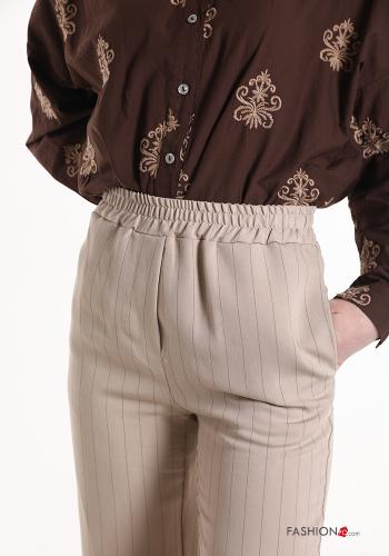 Streifenmuster Hose mit Taschen mit gummizug - ph 4