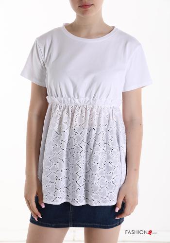 T-shirt in Cotone in pizzo sangallo
