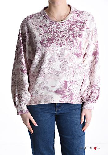 Sweatshirt en Coton molleton brossé col rond manches longues à Imprimé Floral