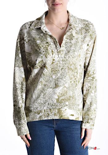 Sweatshirt en Coton molleton brossé à collet manches longues à Imprimé Floral à col en V