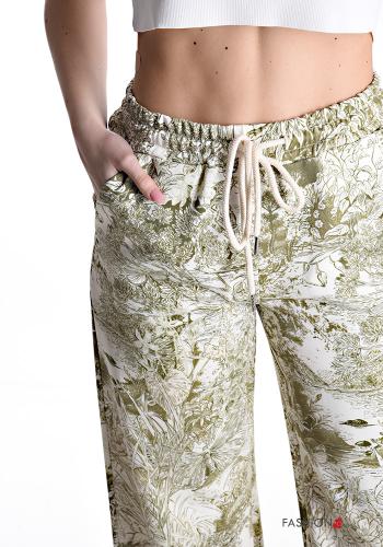 Pantalone sportivo in Cotone garzato Fantasia floreale con elastico con tasche con coulisse - ph 4