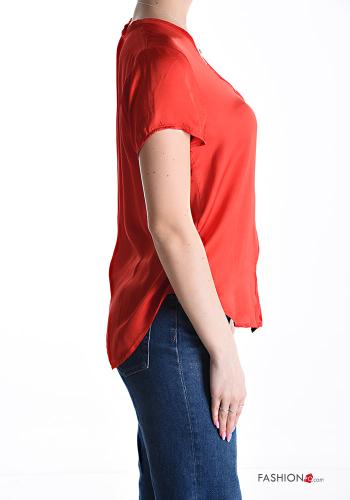 Satin kurze ärmel Bluse mit Knöpfen mit V-Ausschnitt - ph 3