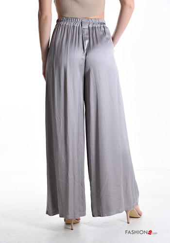 Pantalone lungo raso wide leg con tasche con elastico - ph 2