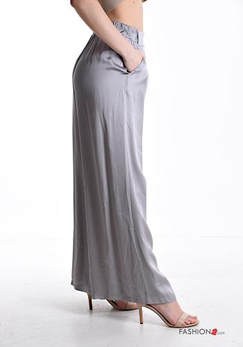 Pantalone lungo raso wide leg con tasche con elastico - ph 3