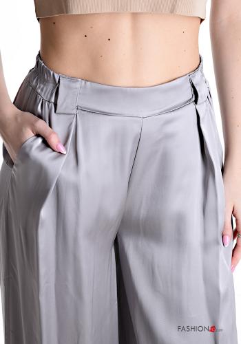 Pantalone lungo raso wide leg con tasche con elastico - ph 4