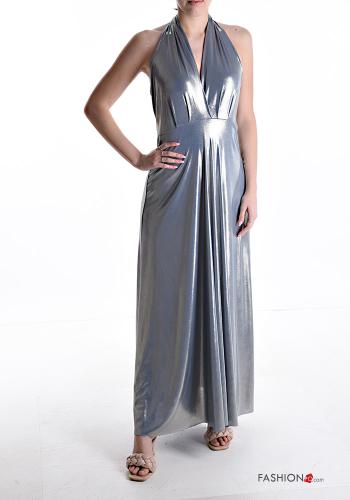 metallic backless long Dress with elastic plunging neckline