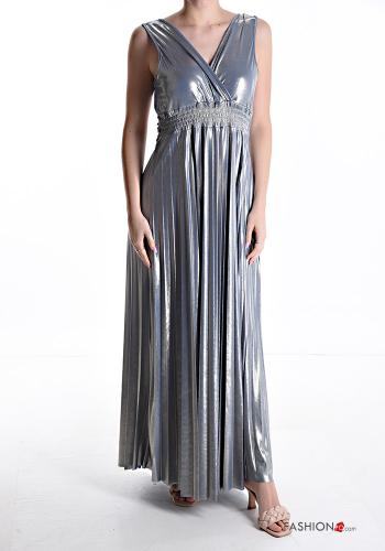 Robe longue à dos nu métallique à col en V avec élastique - ph 1