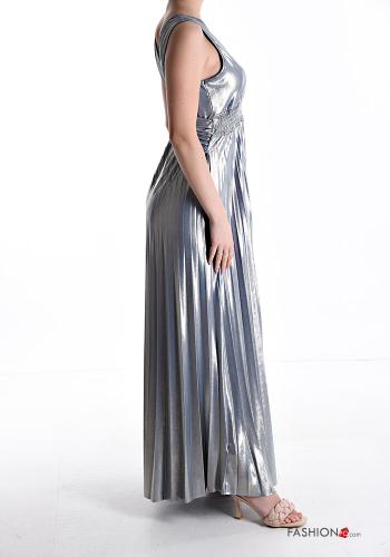 Robe longue à dos nu métallique à col en V avec élastique - ph 3