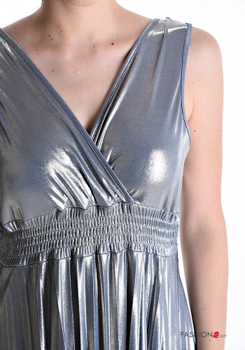 Robe longue à dos nu métallique à col en V avec élastique - ph 4