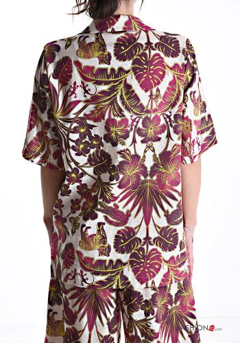 Blumenmuster kurze ärmel Jacke aus Leinen mit Knöpfen - ph 2