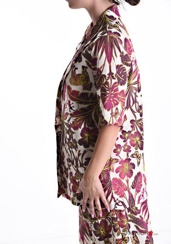 Blumenmuster kurze ärmel Jacke aus Leinen mit Knöpfen - ph 3