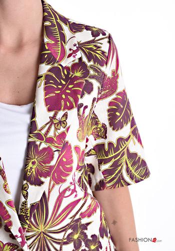 Blumenmuster kurze ärmel Jacke aus Leinen mit Knöpfen - ph 4