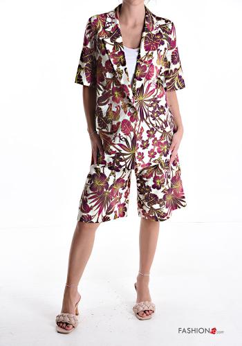 Blumenmuster kurze ärmel Jacke aus Leinen mit Knöpfen - ph 5
