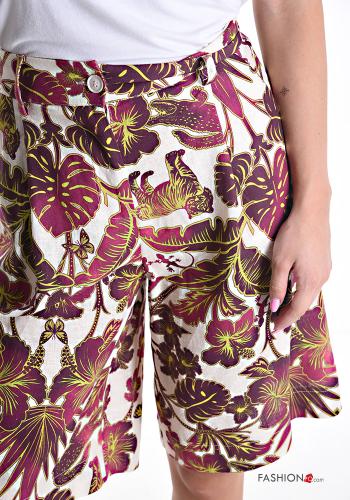 Floral Linen Bermuda with buttons with zip - ph 4