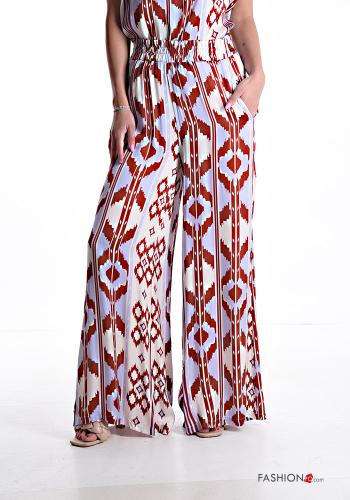 Geometrisches Muster wide leg Hose mit Taschen mit gummizug - ph 1