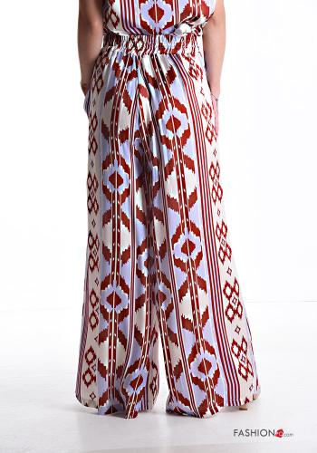 Geometrisches Muster wide leg Hose mit Taschen mit gummizug - ph 2