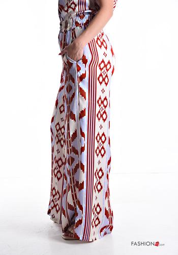 Geometrisches Muster wide leg Hose mit Taschen mit gummizug - ph 3
