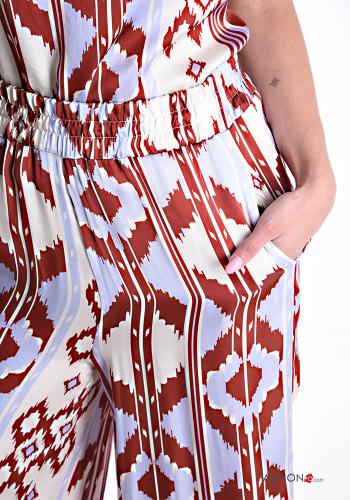 Geometrisches Muster wide leg Hose mit Taschen mit gummizug - ph 4