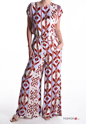 Geometrisches Muster wide leg Hose mit Taschen mit gummizug - ph 5