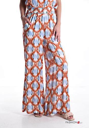 Pantalone wide leg Fantasia astratta con tasche con elastico
