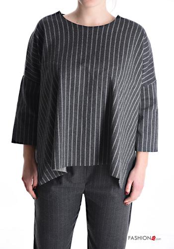 Streifenmuster asymmetrisch Bluse aus Baumwolle 3/4 ärmel - ph 1