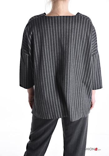 Streifenmuster asymmetrisch Bluse aus Baumwolle 3/4 ärmel - ph 2