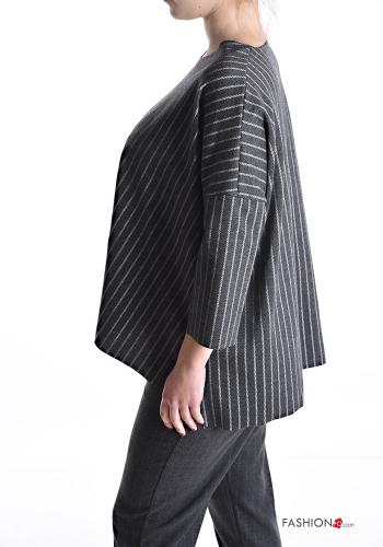 Streifenmuster asymmetrisch Bluse aus Baumwolle 3/4 ärmel - ph 3