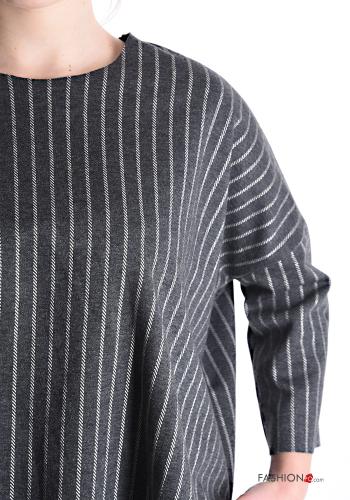 Streifenmuster asymmetrisch Bluse aus Baumwolle 3/4 ärmel - ph 4
