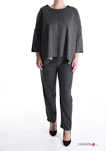 Streifenmuster asymmetrisch Bluse aus Baumwolle 3/4 ärmel - ph 5
