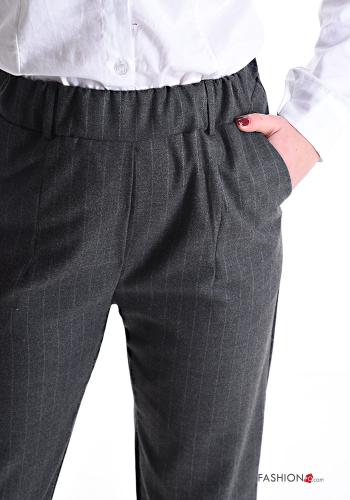 Streifenmuster Hose mit Taschen mit gummizug - ph 4