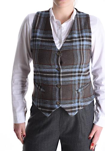 Tartan-Muster Weste aus Wollmischung mit Knöpfen - ph 1