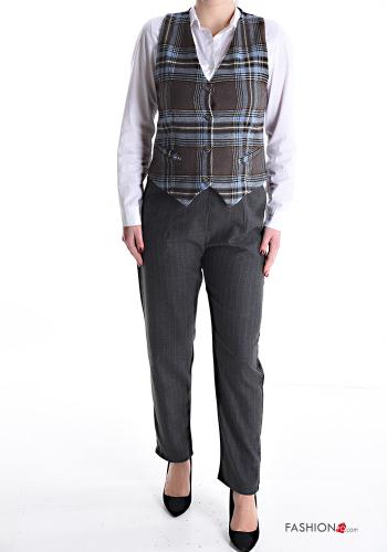 Tartan-Muster Weste aus Wollmischung mit Knöpfen - ph 5