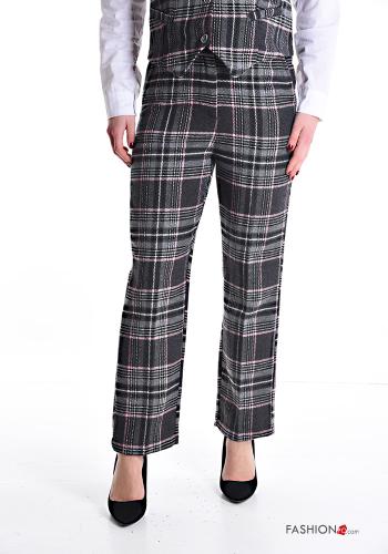 Tartan-Muster Hose aus Wollmischung mit Taschen - ph 1