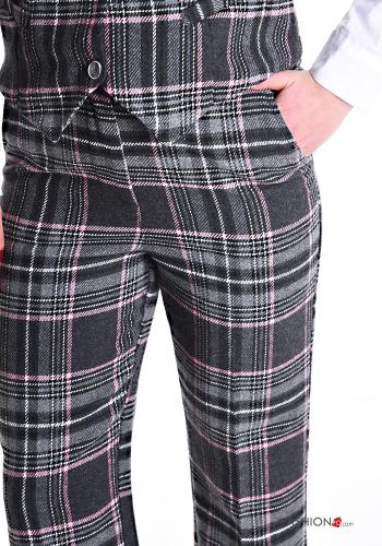 Tartan-Muster Hose aus Wollmischung mit Taschen - ph 4