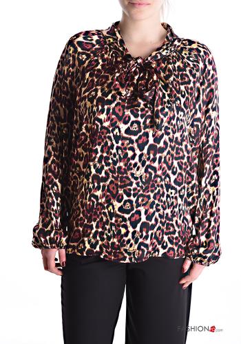 Tiermuster Bluse mit Schleife - ph 1