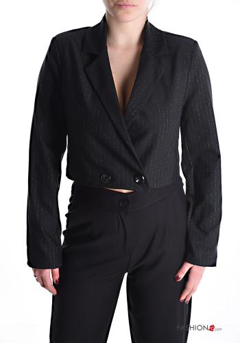 Blazer De lurex corto a rayas con botones