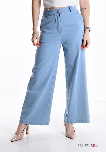wide leg Hose aus Baumwolle mit Knöpfen mit Reißverschluss mit Taschen - ph 1