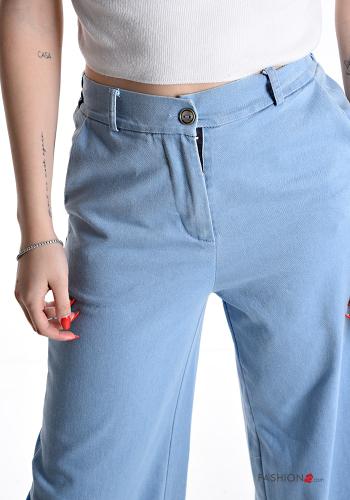 wide leg Hose aus Baumwolle mit Knöpfen mit Reißverschluss mit Taschen - ph 4