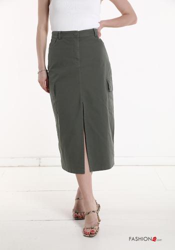 Gonna in Cotone midi con tasche con spacco - ph 1