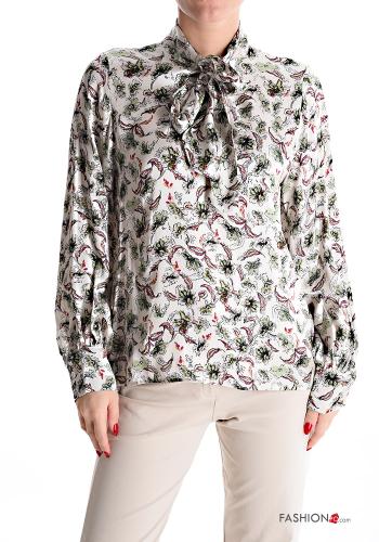Blätterdruck Bluse mit Schleife - ph 1