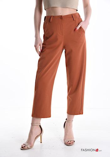 Pantalone in Cotone con elastico con zip con bottoni con tasche