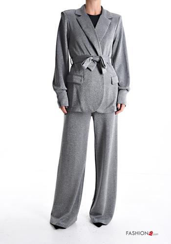 lurex long sleeve Suit with fabric belt with elastic without lining