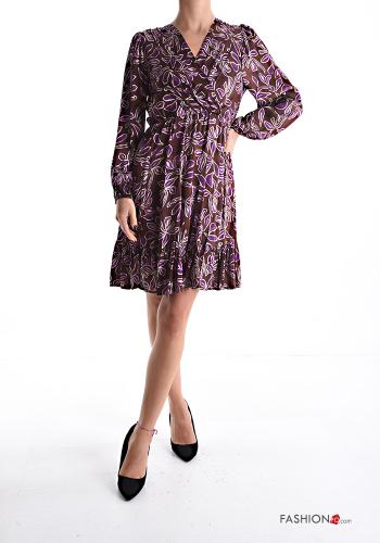 Abito maniche lunghe al ginocchio Fantasia floreale con elastico con balze scollo a V - ph 1