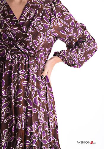 Abito maniche lunghe al ginocchio Fantasia floreale con elastico con balze scollo a V - ph 4