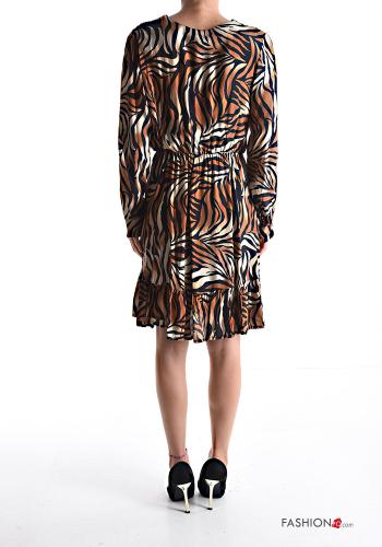 Animal print long sleeve knee-length Dress with flounces with elastic with v-neck - ph 2